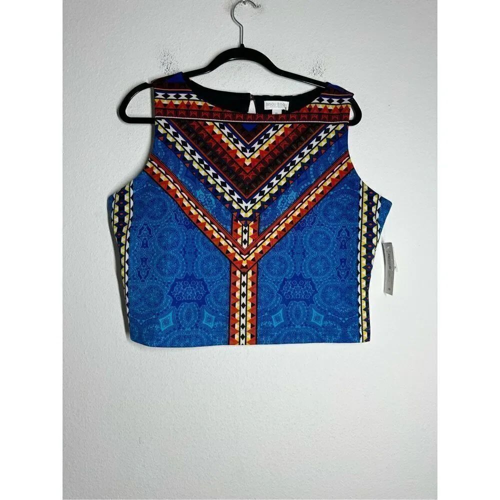 NWT Bisou Bisou Top Size XL Multi Colors Back Button Sleeveless Lined Casual